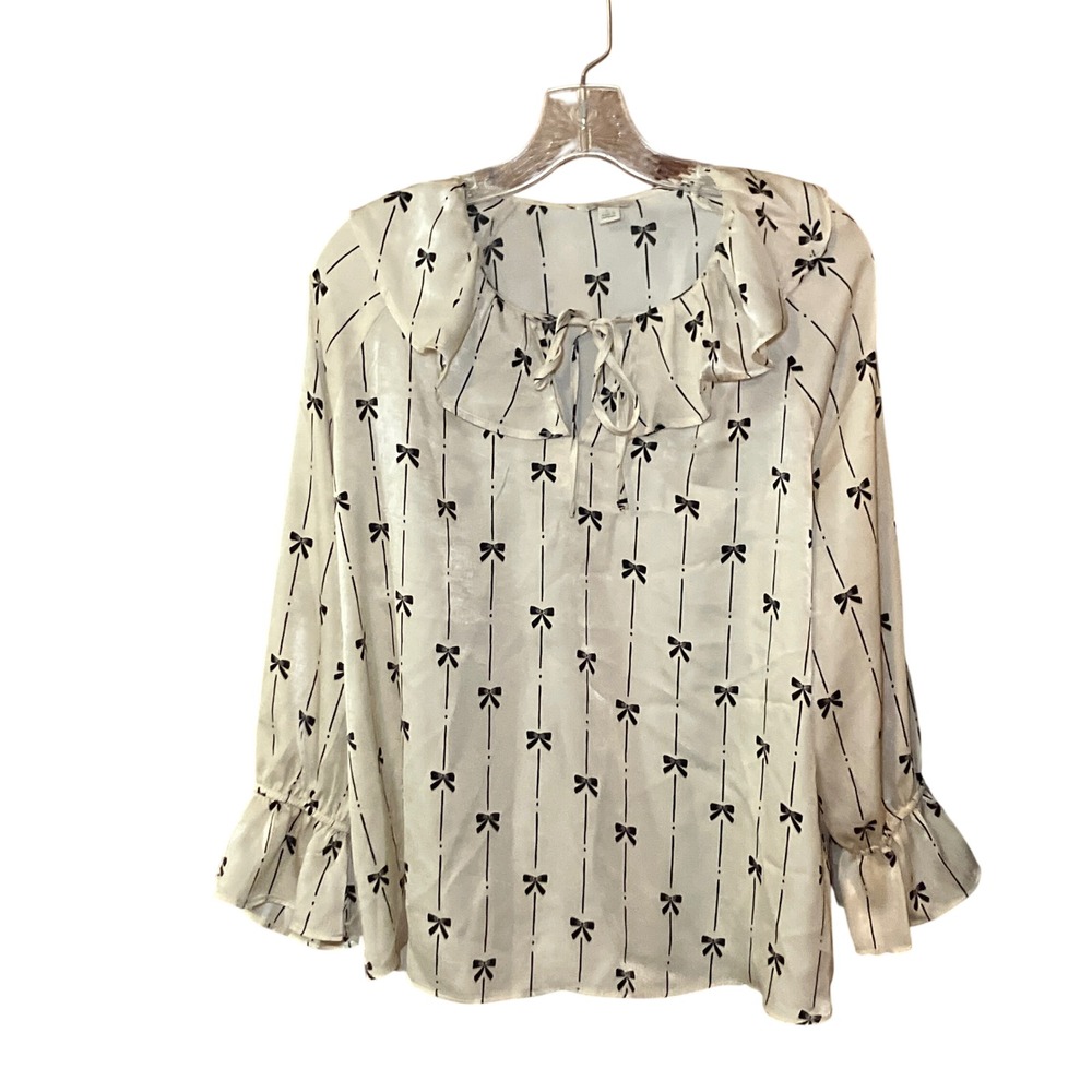 Cato Blouse Women's L Ivory Black Bow Print Ruffle Tie Neck
Top Balletcore